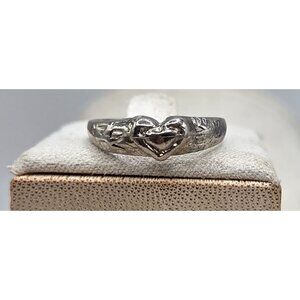 Silver  Tone Heart Design Ring With Engraved Details Size 8